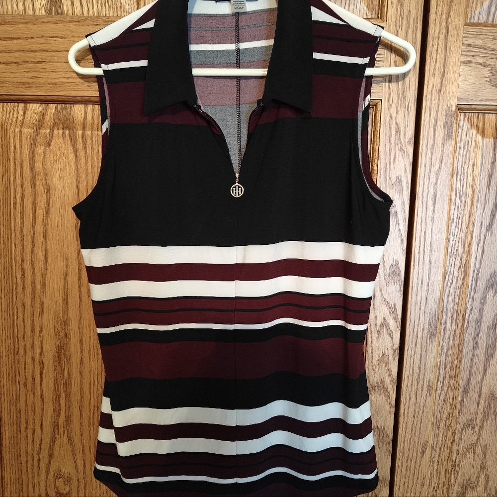 Sleeveless Striped Top - Black, White, Brown